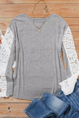 Gray Lace Splicing Long Sleeve Top