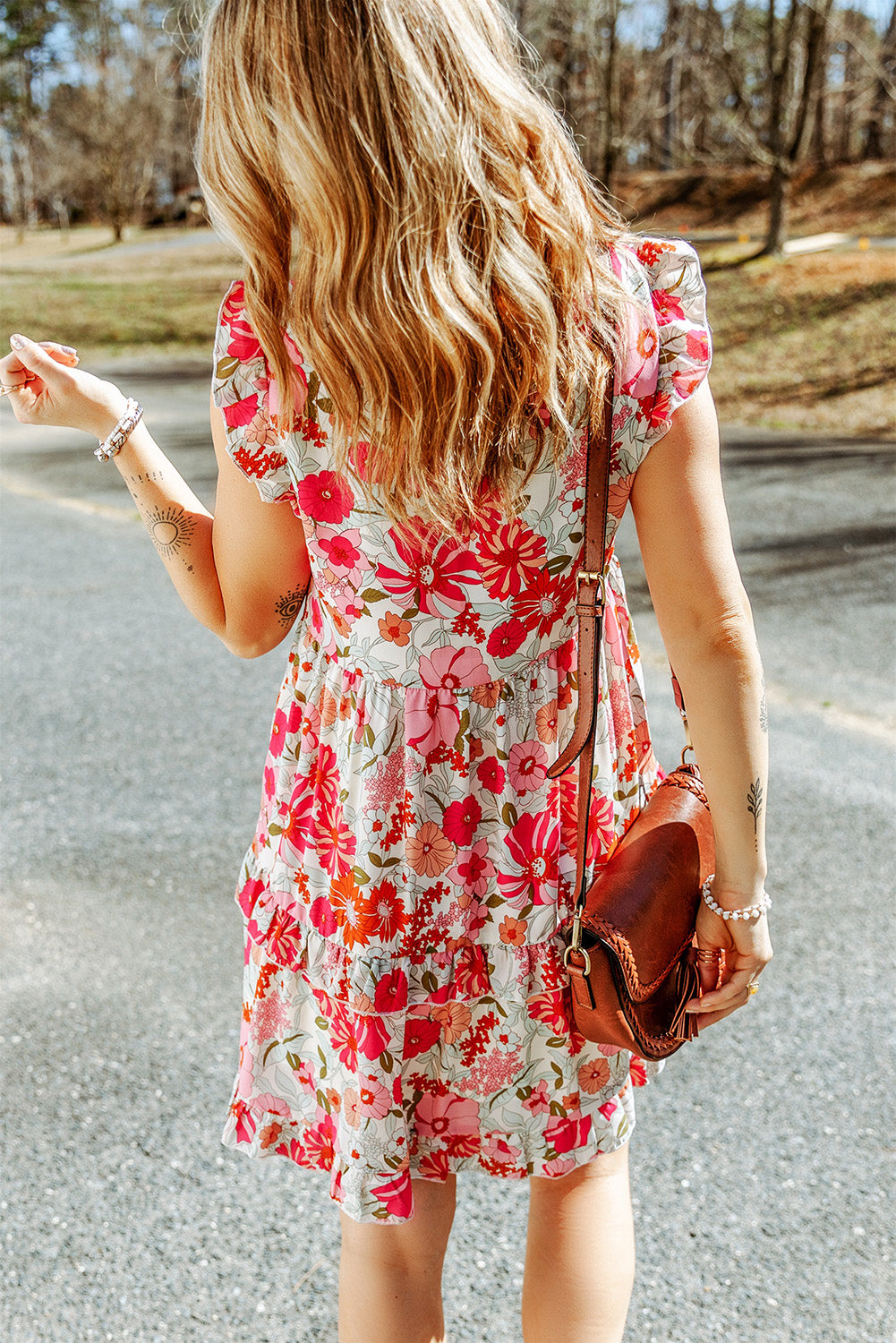 Purple Multicolor Flutter Floral Print Flowy Tank Top