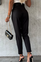 Black Button High Waist Tapered Pants