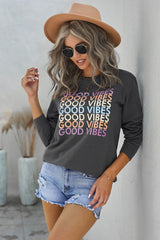 Gray GOOD VIBES Graphic Pullover Sweatshirt