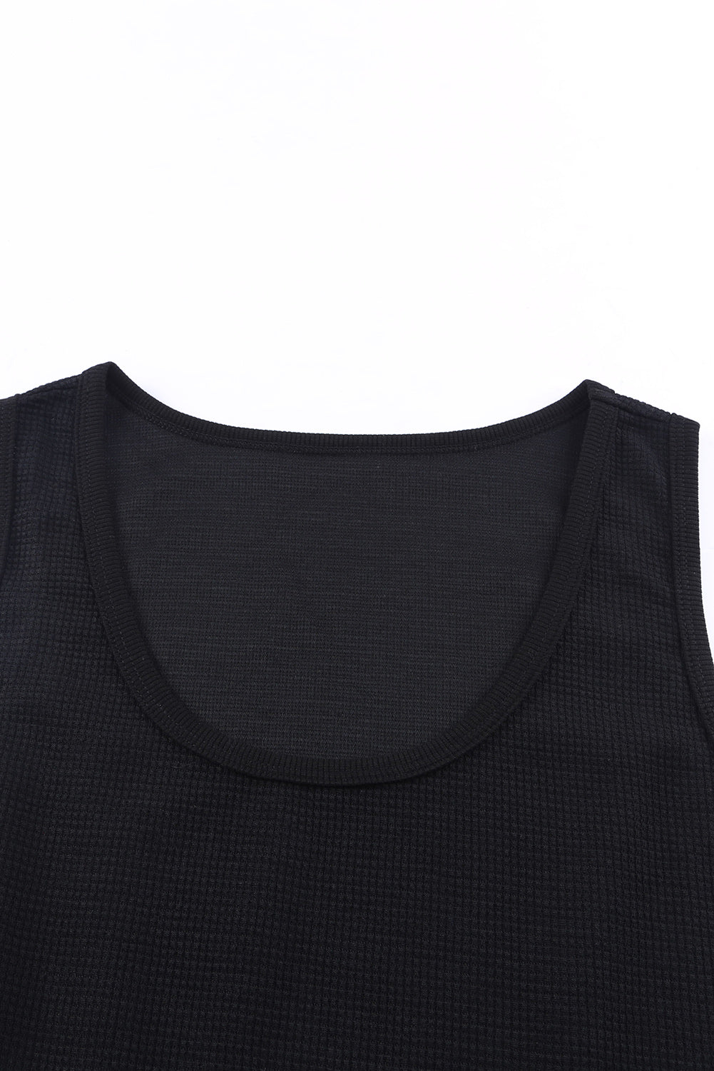 Gray Plain Waffle Knit U Neck Tank Top