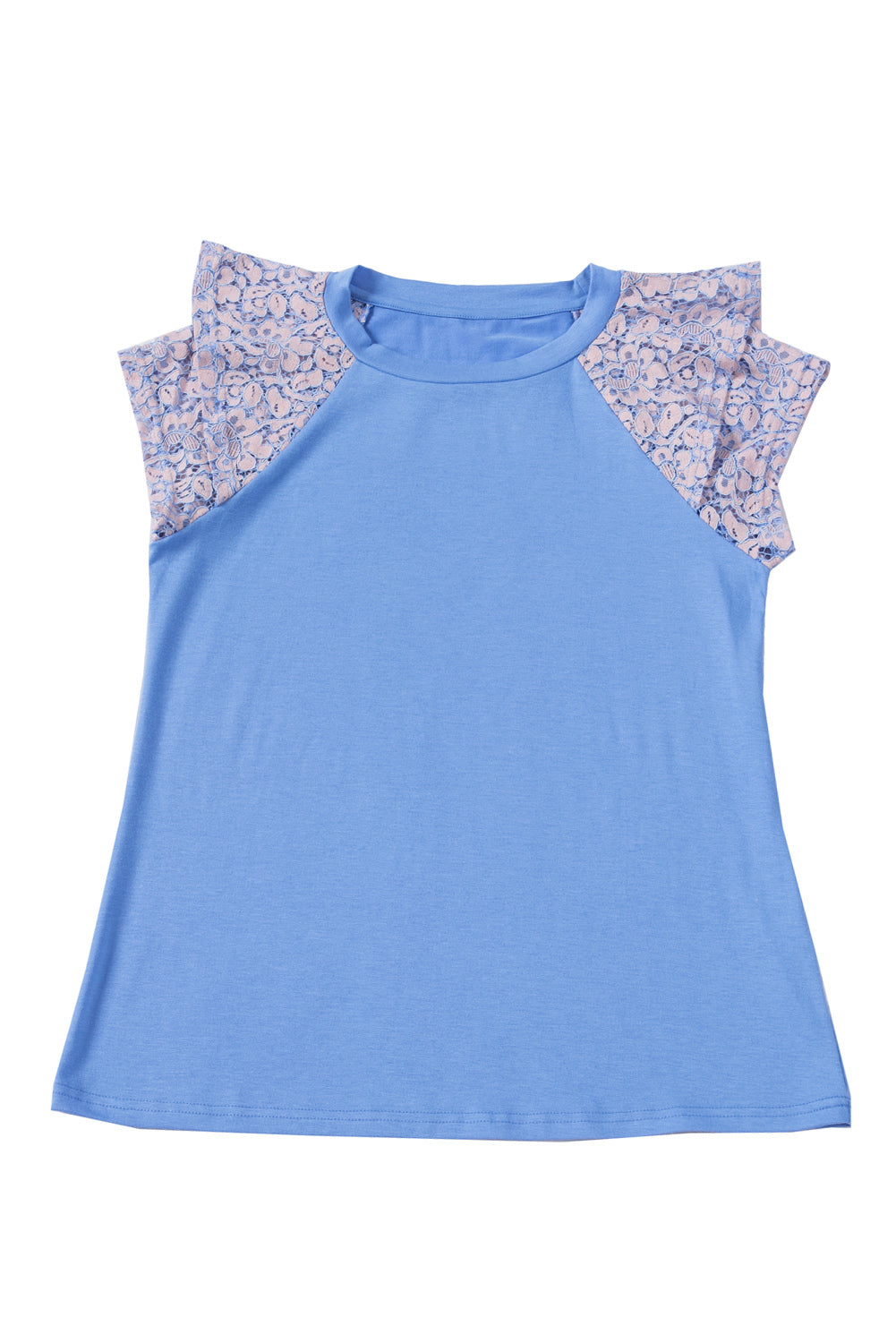 Sky Blue Tiered Lace Sleeve Knit Top