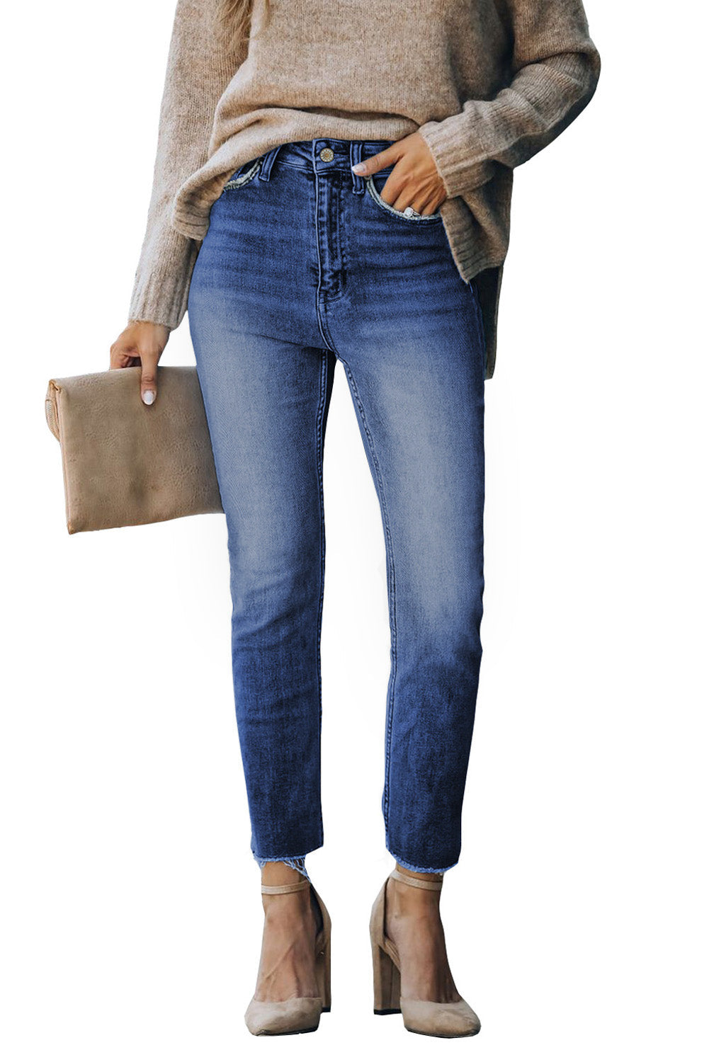 Blue High Waist Ankle-Length Skinny Jeans