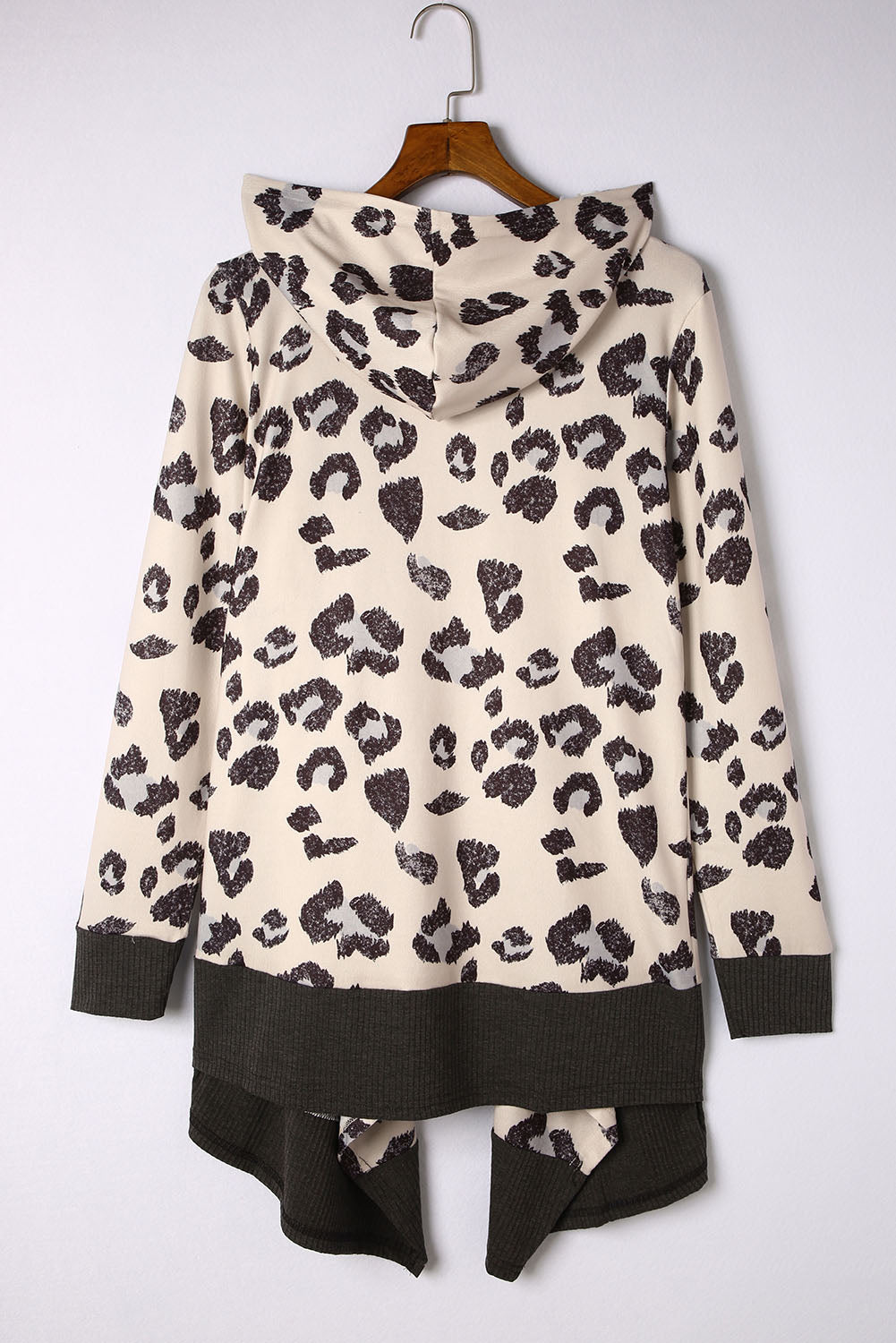 Leopard Print Hooded Open Front Cardigan