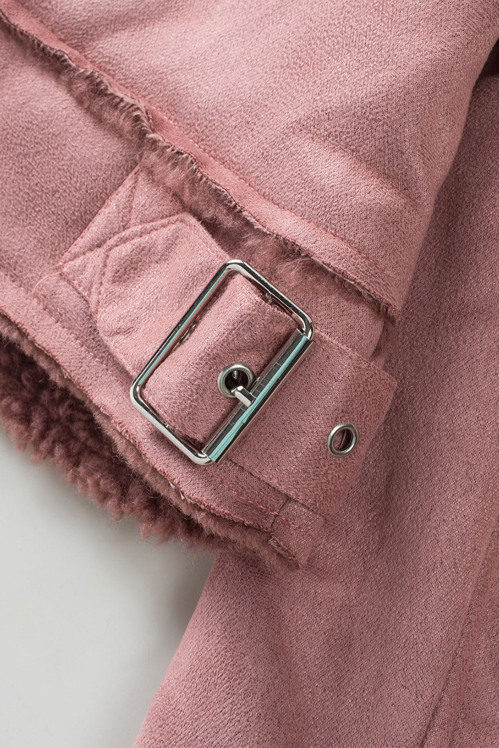 Pink Plush Lining Suede Cropped Double Breasted Coat