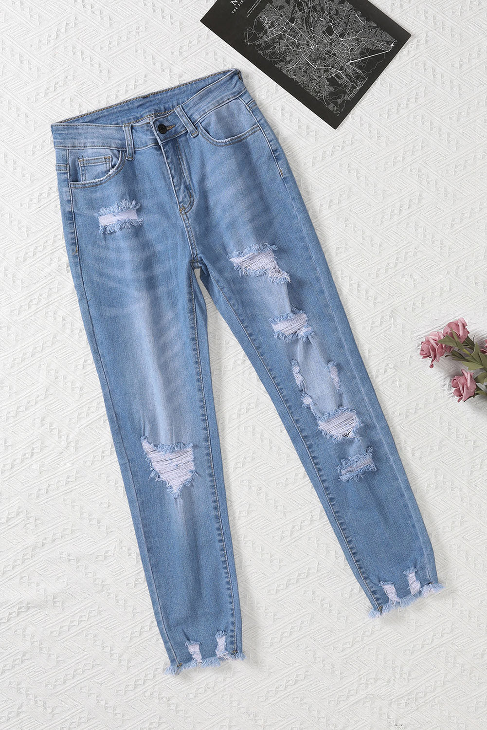 Black Distressed Boyfriend Denim Pants