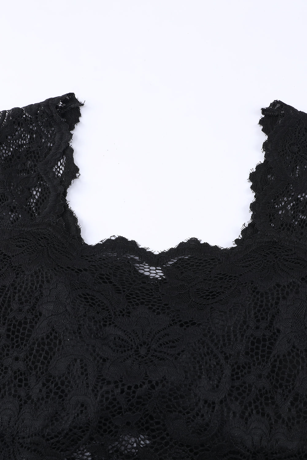 Black Floral Lace Scalloped Square Neck Bodysuit