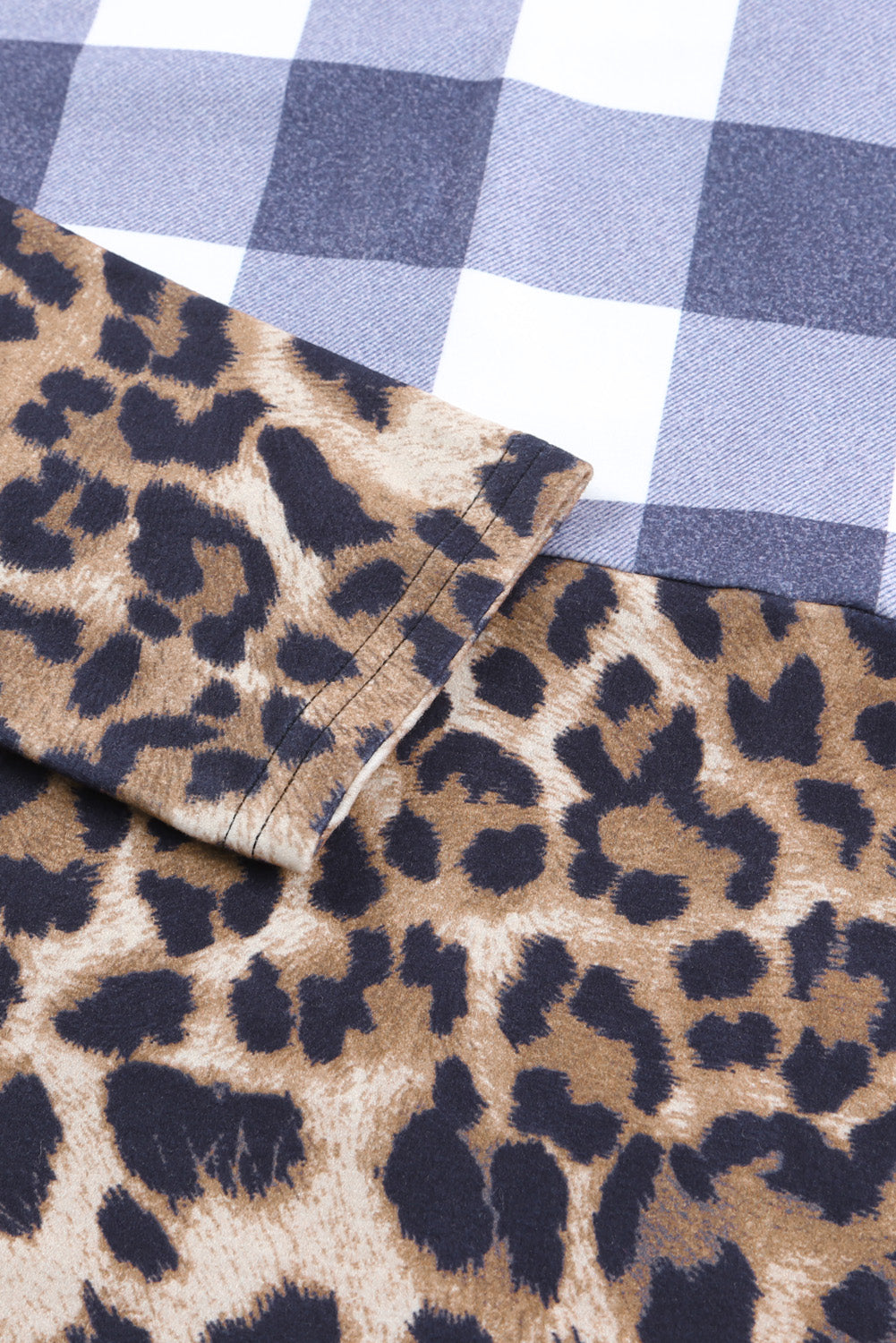 Leopard Plaid Patchwork Cowl Neck Sweatshirt