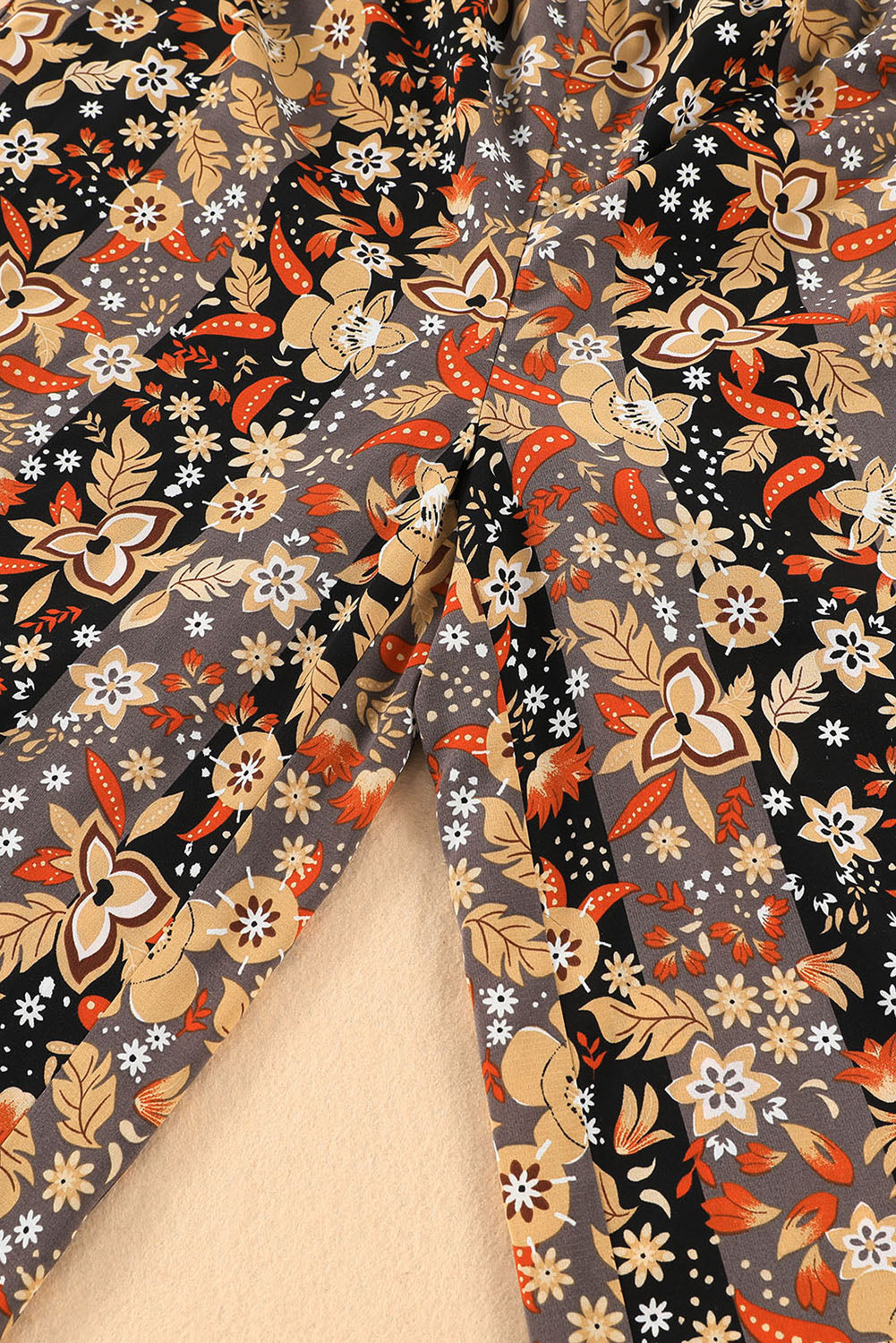 Black Floral Print High Waist Wide Leg Pants