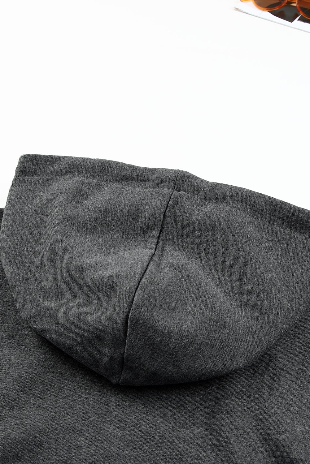 Gray Half Zip Pocketed Thumbhole Sleeve Hoodie