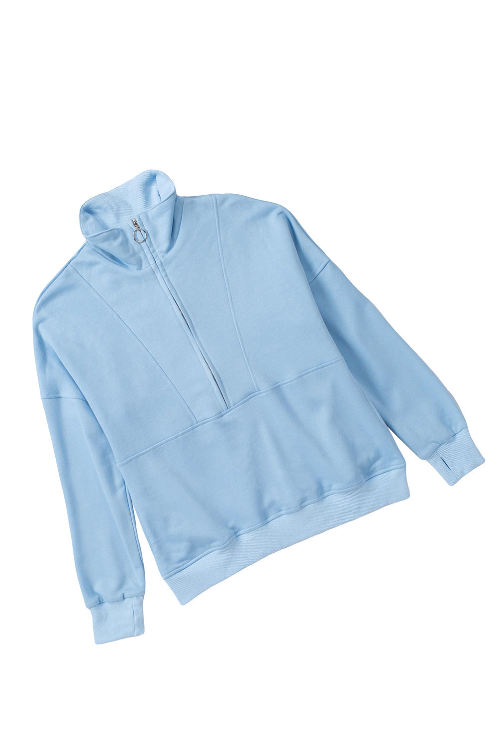 Dark Gray Solid Color Zip Collar Sweatshirt with Pockets