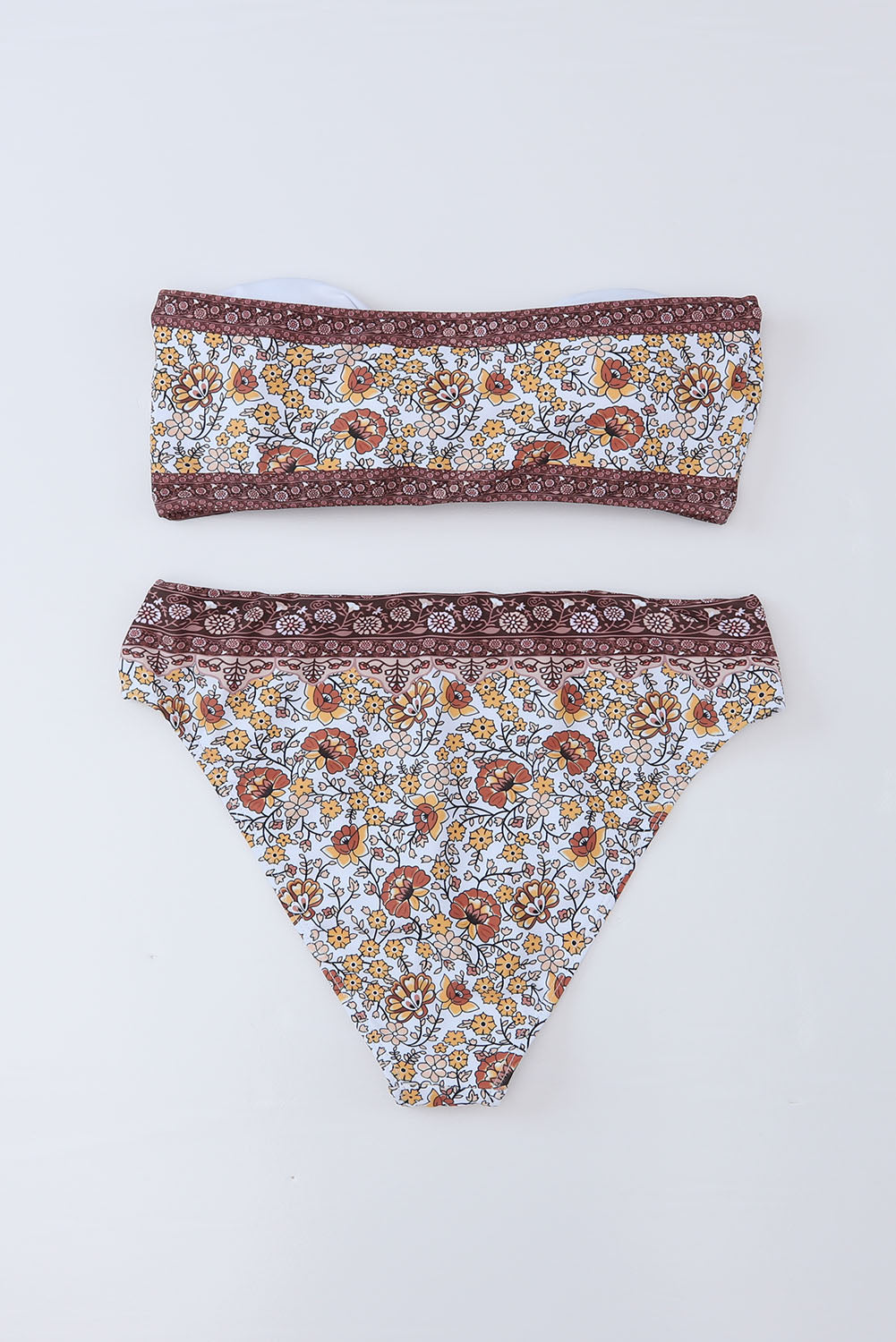 Multicolor Ethnic Floret Print Bow Tie Bikini 2pcs Swimsuit