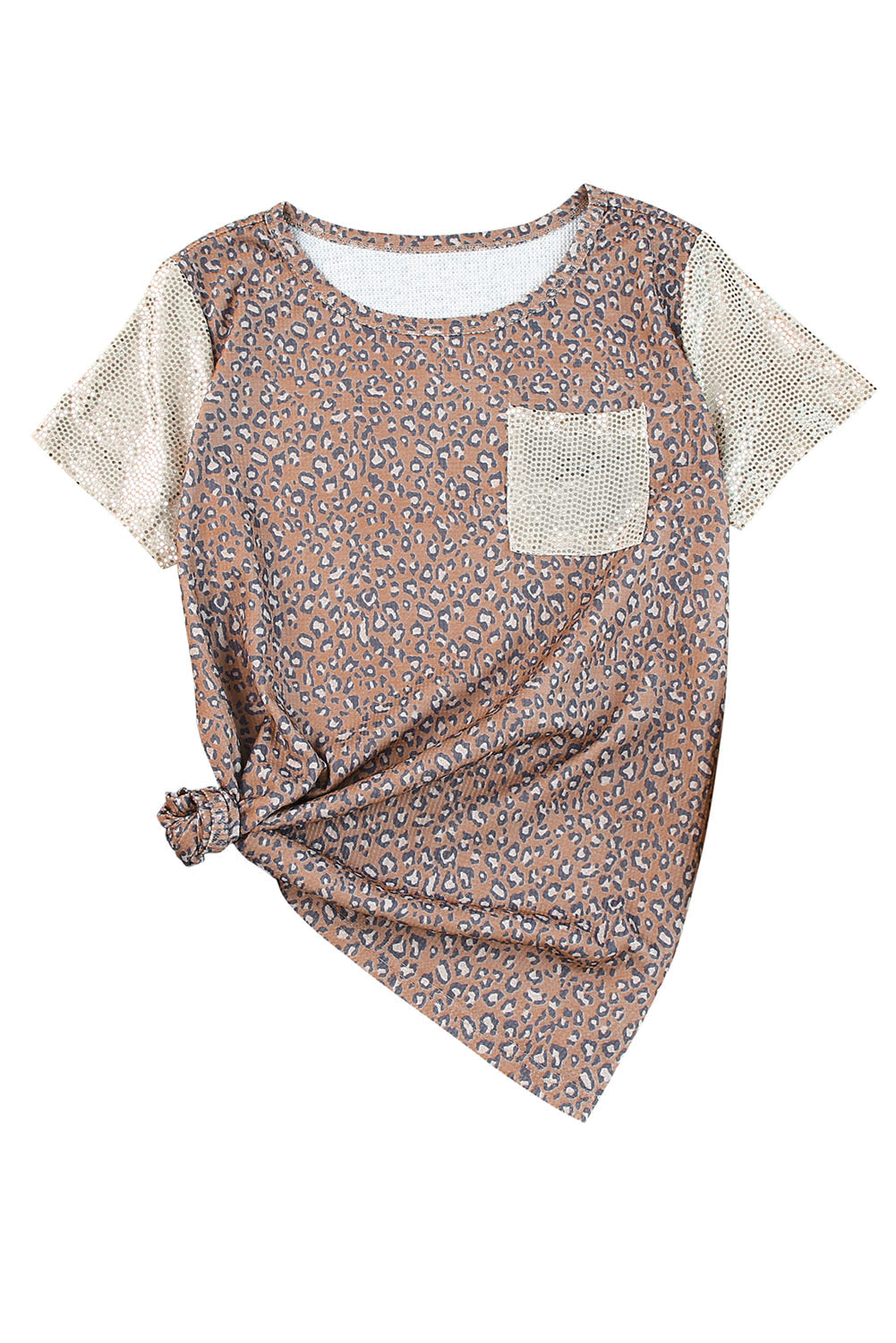 Leopard Leopard Print Sequin Patchwork T Shirt