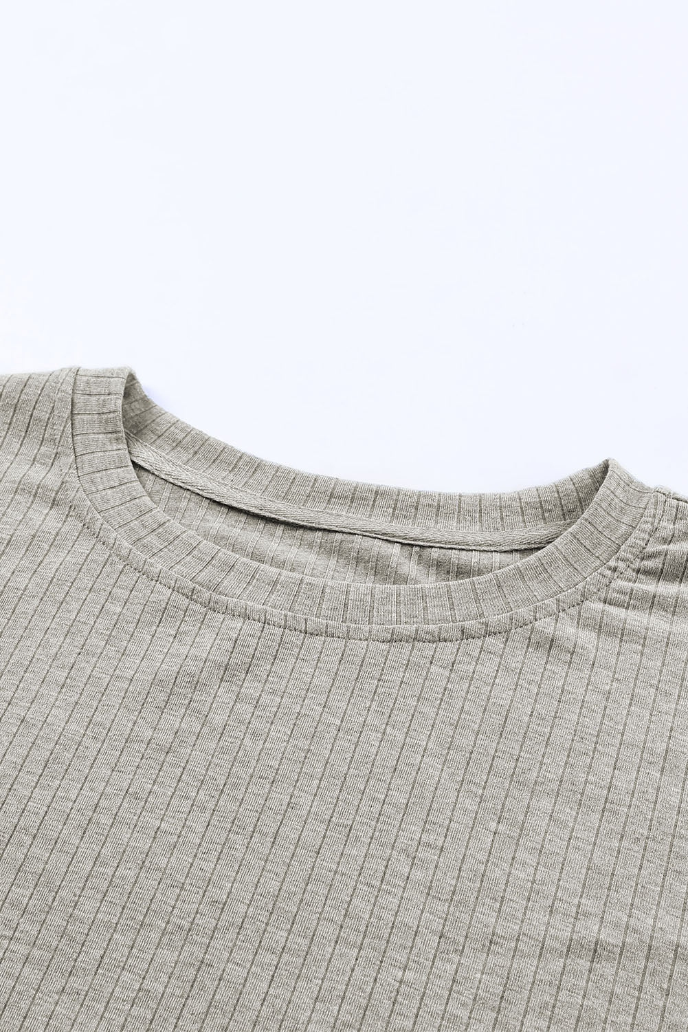 Gray Ribbed Drop Shoulder Pullover and Pants Lounge Set