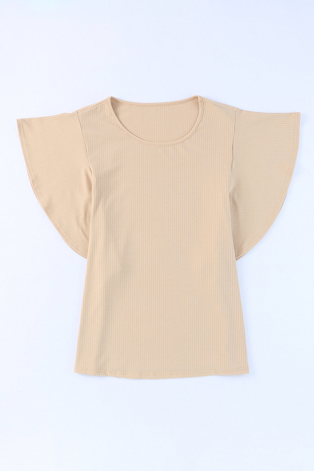 Apricot Ruffled Ribbed Knit Loose Top