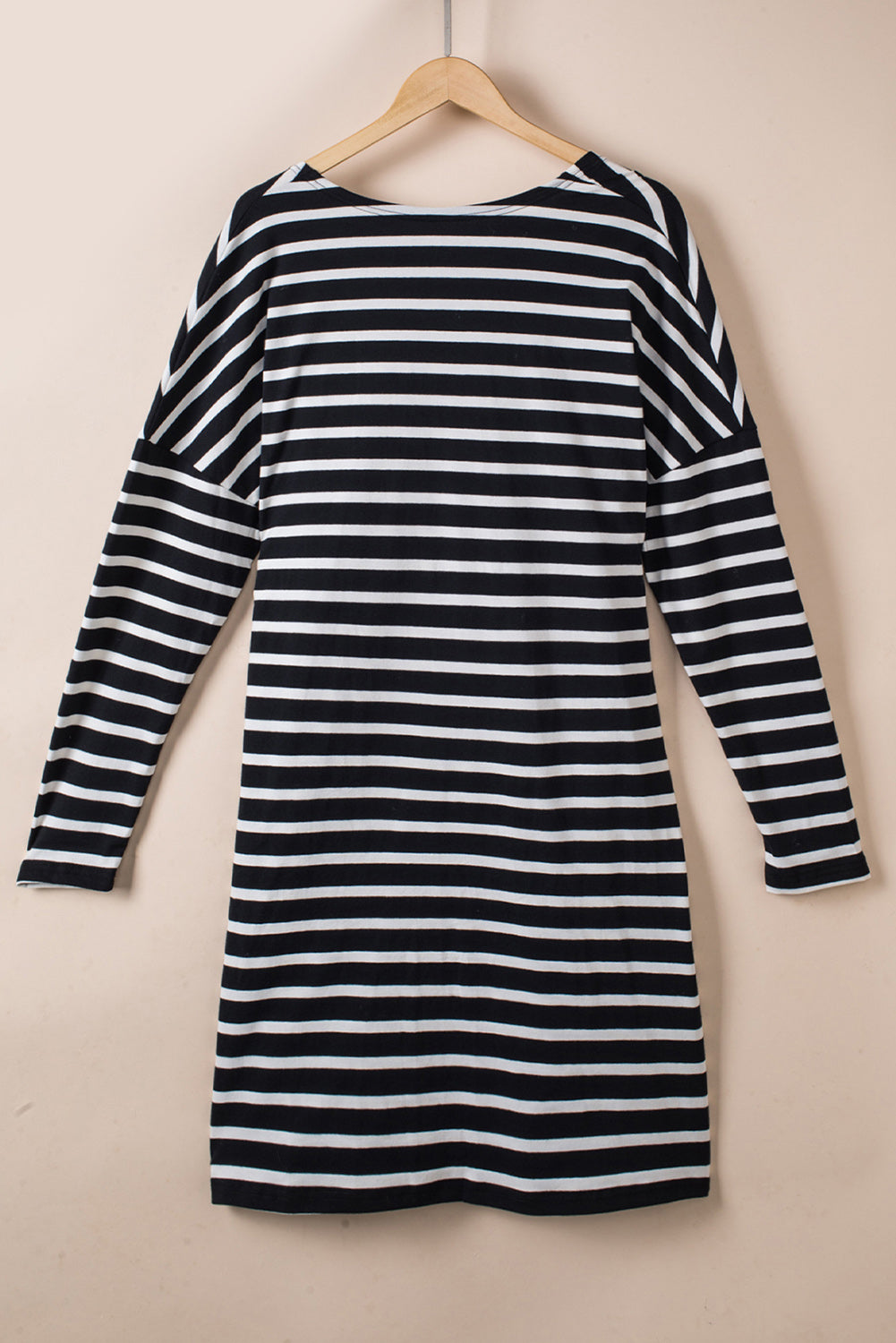 Black White Striped Pocketed Long Cardigan
