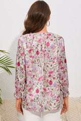 Floral Print Buttoned Puff Sleeves Shirt