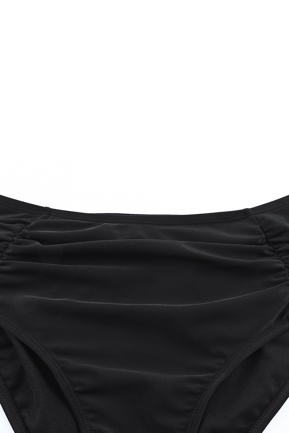 Black Color Block Flounce Ruched One Shoulder Bikini