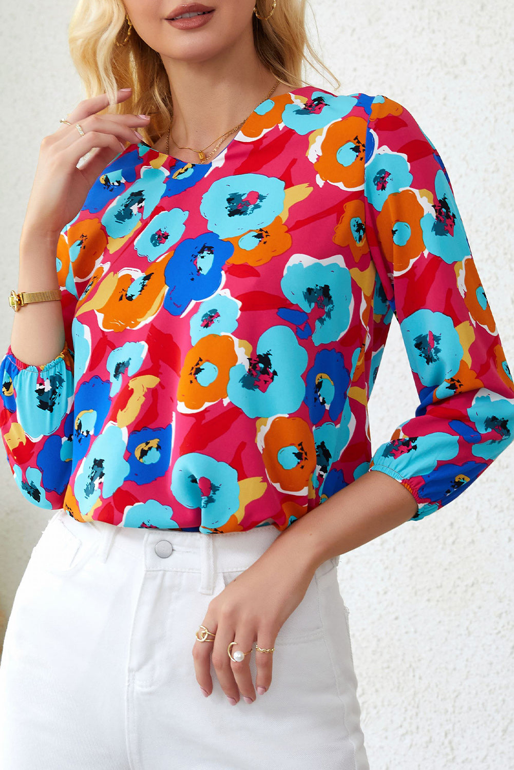 Multicolor Split V Collar Ruffle Sleeve Floral Shift Dress