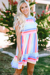 Multicolor Striped Ruffle Flared Babydoll Dress