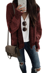 Brown Chunky Waffle Knit Oversized Collar Cardigan