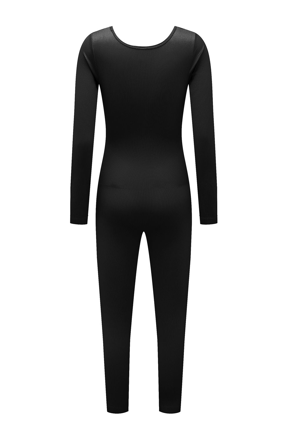 Black Scoop Neck Long Sleeve Seamless Yoga Jumpsuit