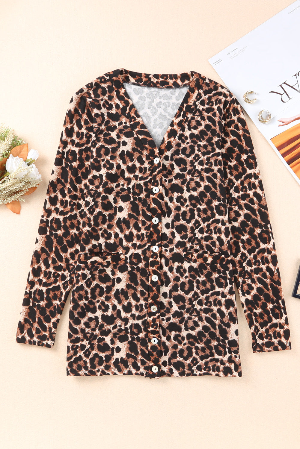 Leopard Long Sleeve Buttoned Front Cardigan