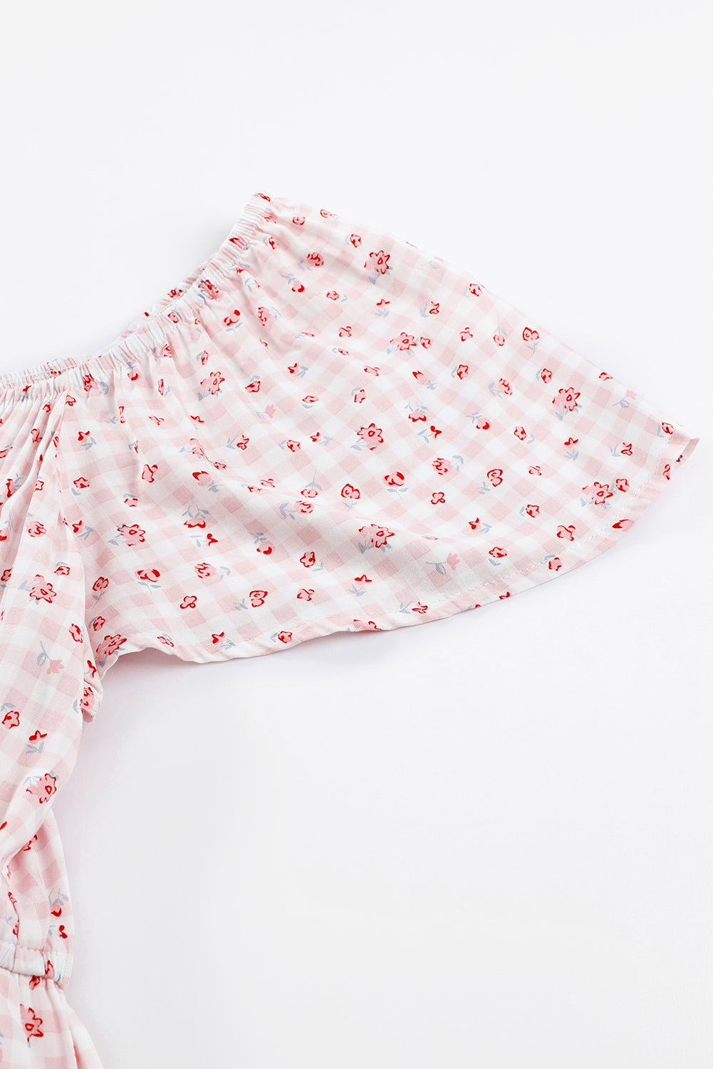 Pink Elastic Waist Ruffled Hem Floral Dress
