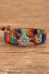 Multicolor Sunflower Colorful Stone Beaded Wrap Bracelet