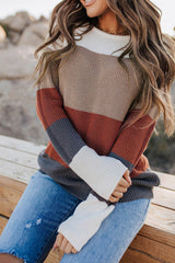 Color Block Knitted O-neck Pullover Sweater