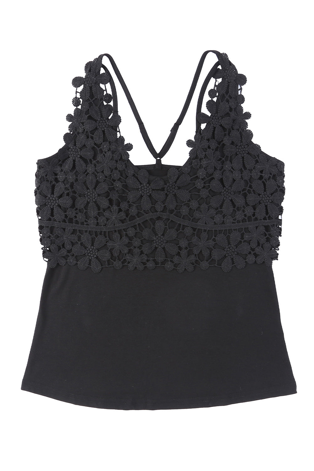 Black V Neck Floral Crochet Tank Top