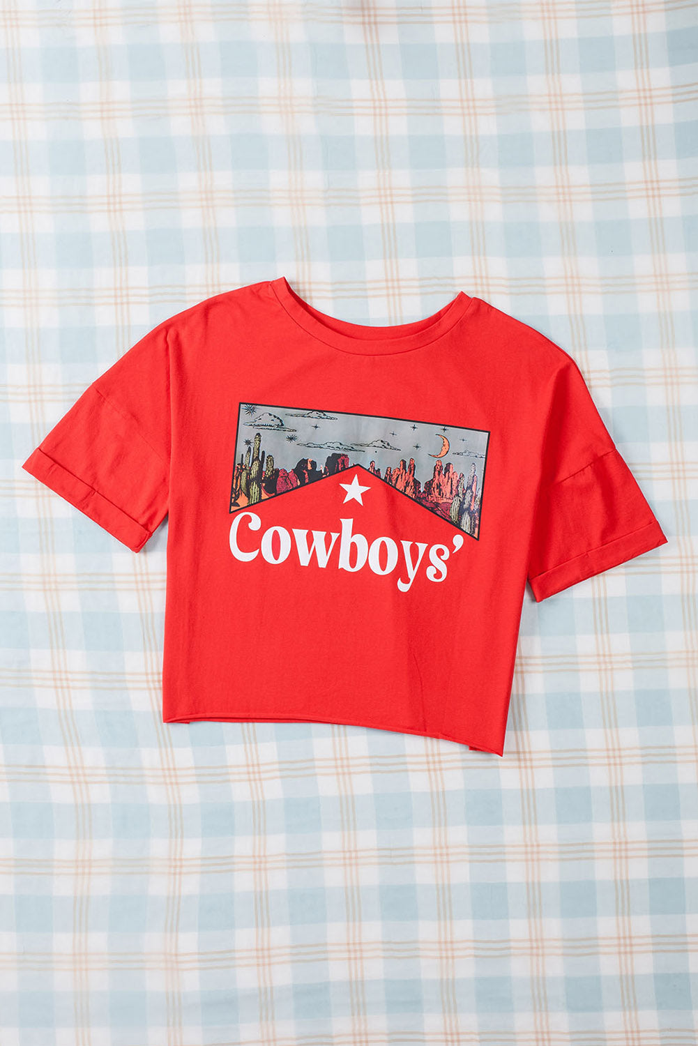 Red Cowboys Graphic Crew Neck Short Sleeve Tops