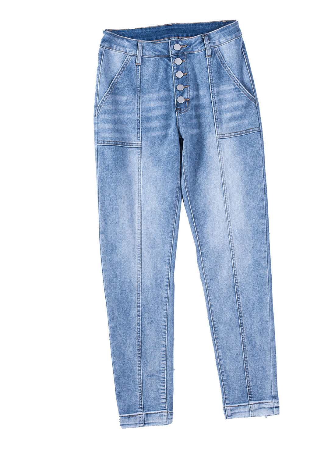 Sky Blue High Rise Button Fly Center Seam Tight Jeans