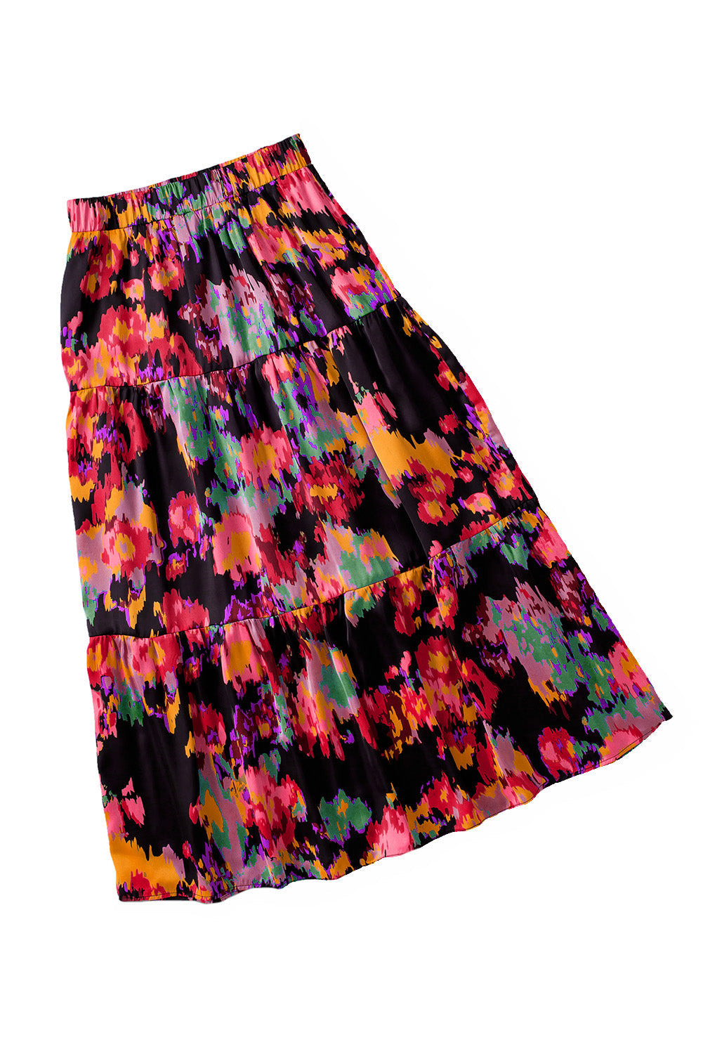 Black Abstract Floral Print High Waist Maxi Skirt