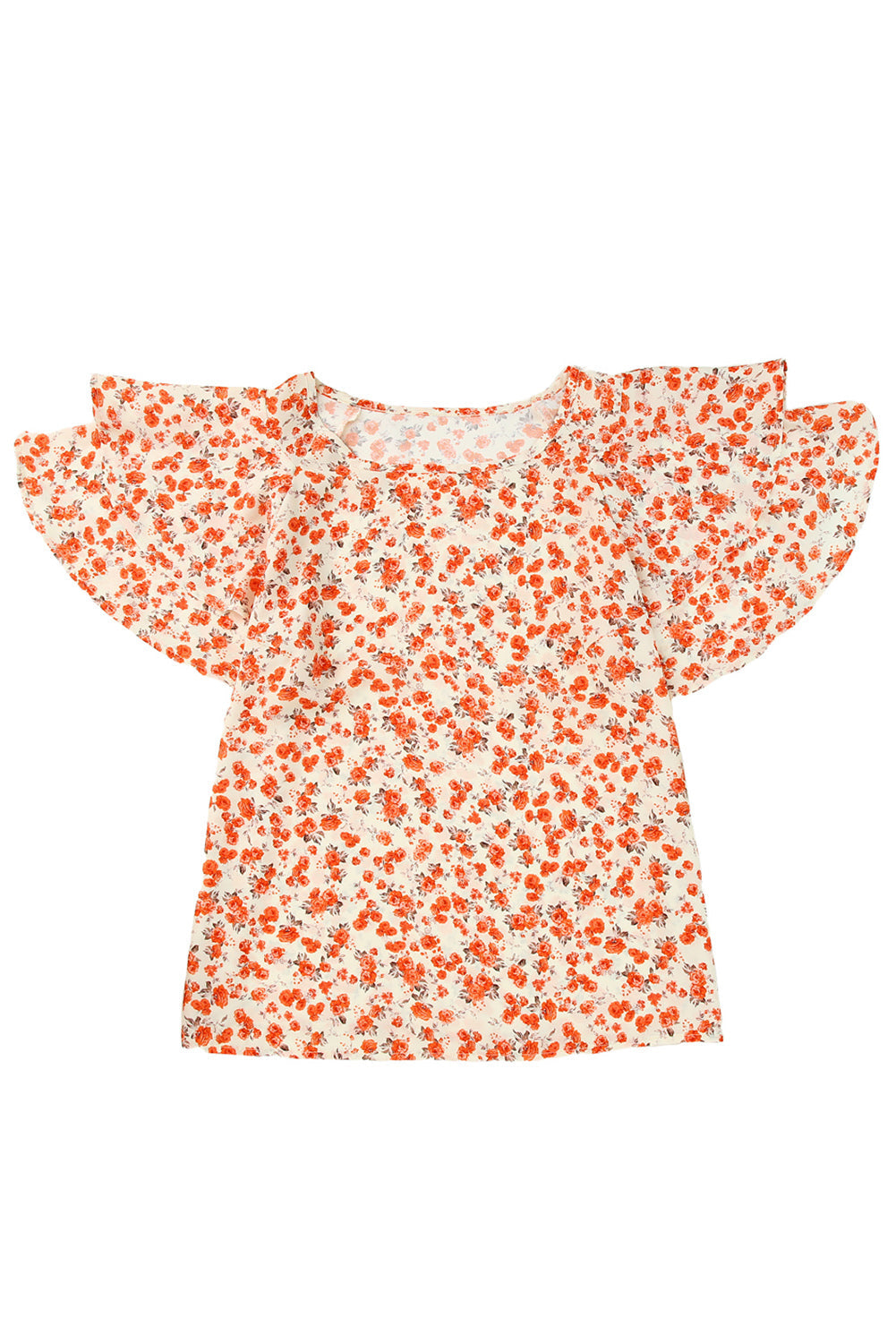 Orange Floral Tiered Flutter Sleeve Blouse