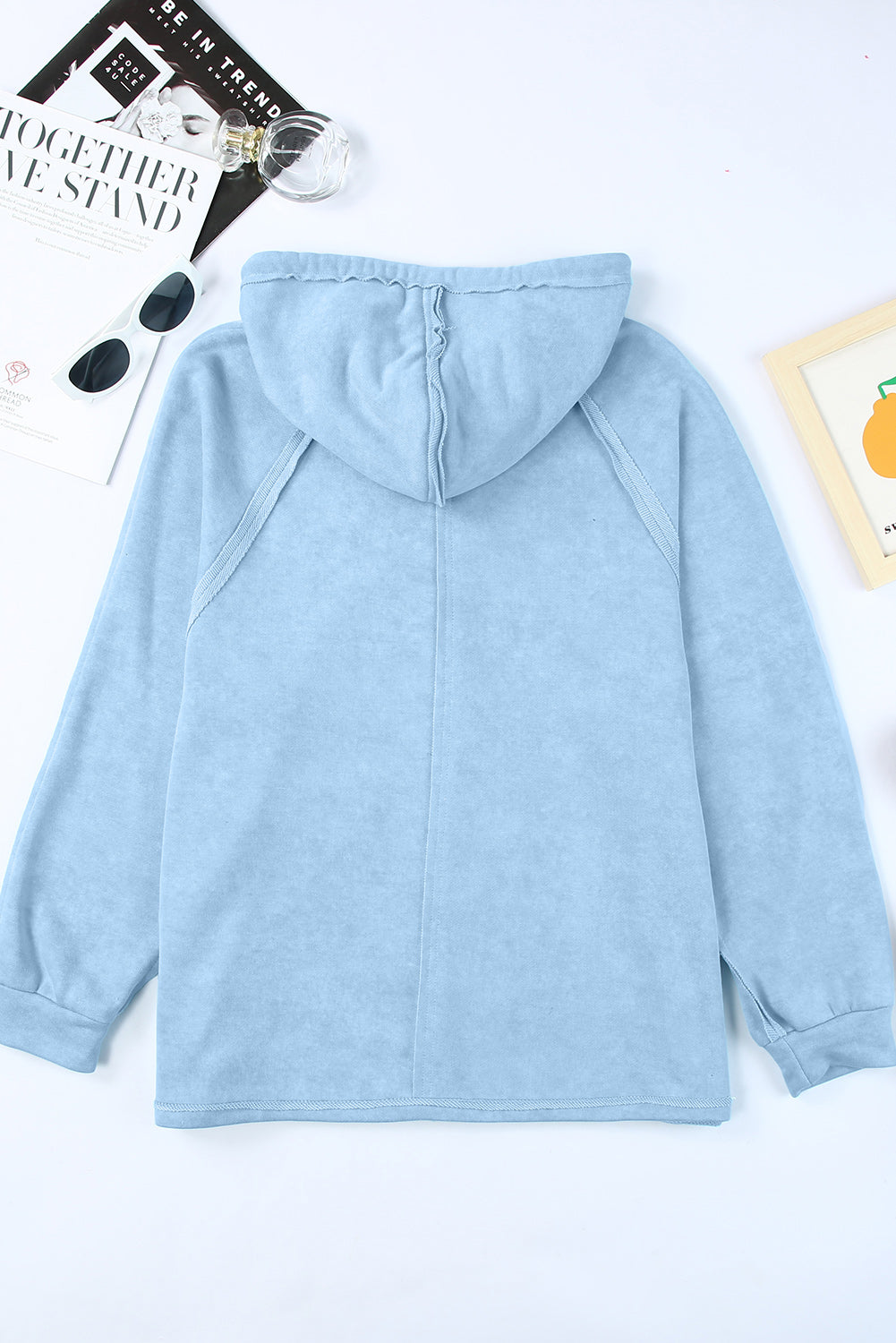 Sky Blue Solid Color Oversized Zip Up Hoodie with Pockets