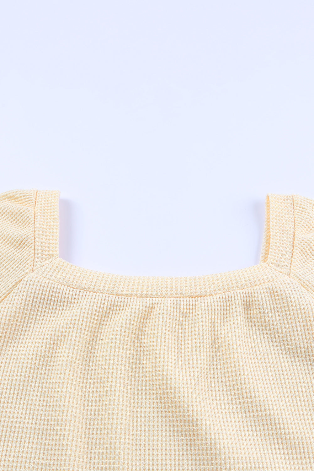 Square Neck Puff Sleeve Waffle Knit Top