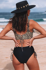 Black Leopard Print Criss Cross High Waist Bikini Set