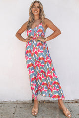 Multicolor Abstract Print Spaghetti Straps Maxi Dress