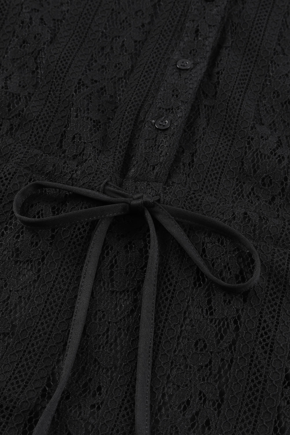 Black Lace Crochet Drawstring High Waist V Neck Mini Dress