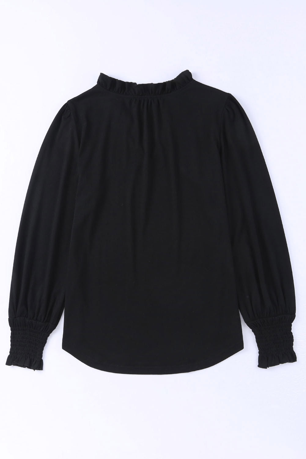 Black Frill V Neck Puff Long Sleeve Top