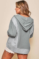 Gray Contrast Patchwork Pullover Casual Hoodie