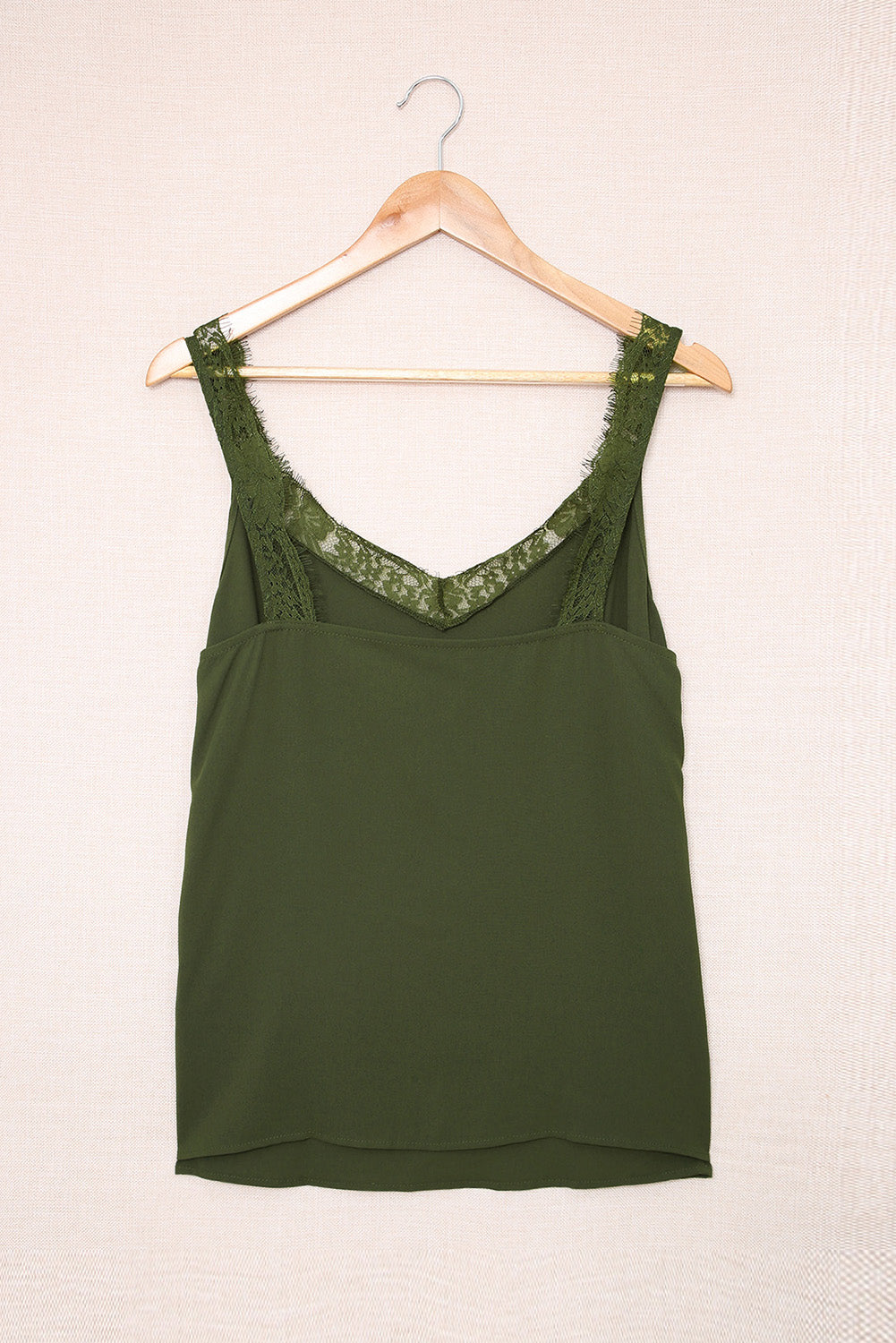 Green Solid Lace Splicing Tank Top