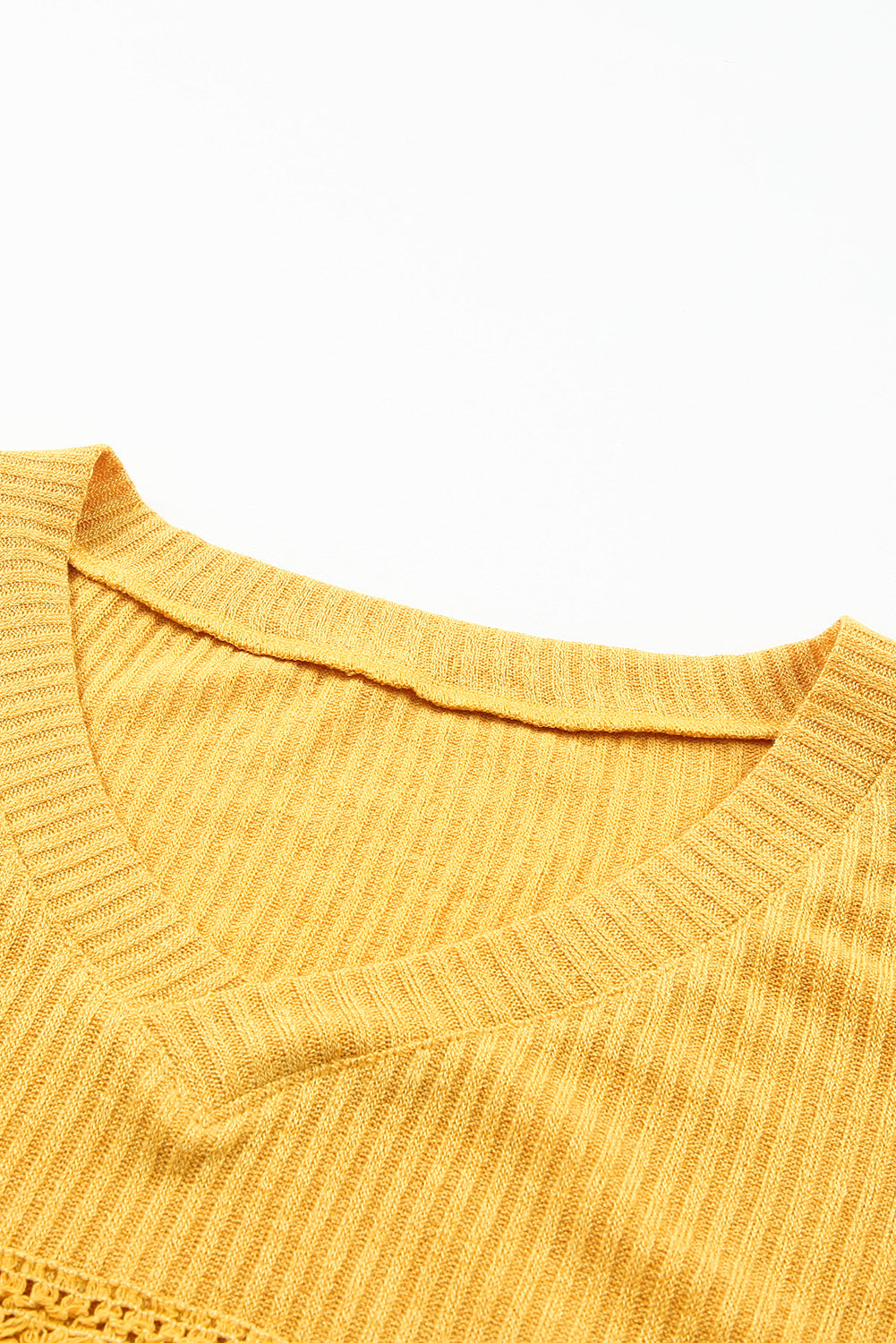 Yellow Lace Contrast Ribbed V Neck Top