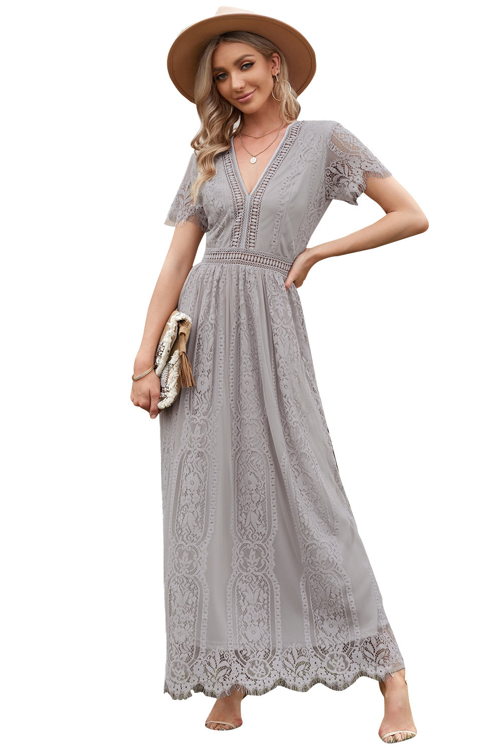White Blue Fill Your Heart Lace Maxi Dress