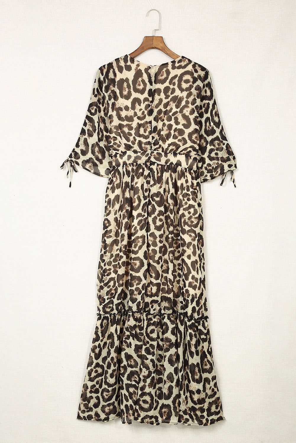 Leopard Print Drawstring V Neck High Waist Long Dress