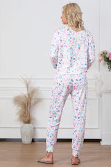 White Tie-dye Long Sleeve Crop Pullover and Joggers Lounge Set