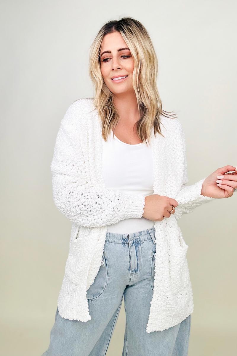 Amicg Long Sleeve Popcorn Sweater Cardigan with Pockets