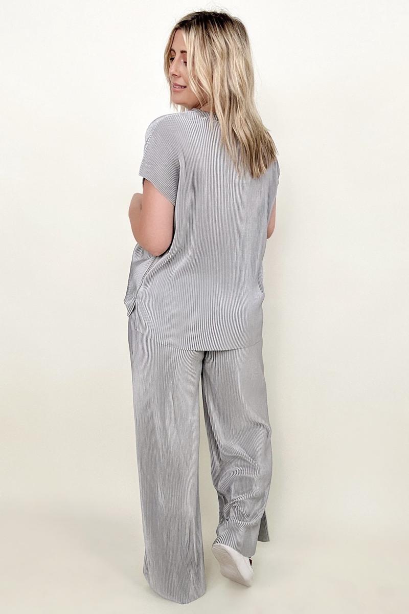 Satin Plisse Palazzo Pants with Pockets