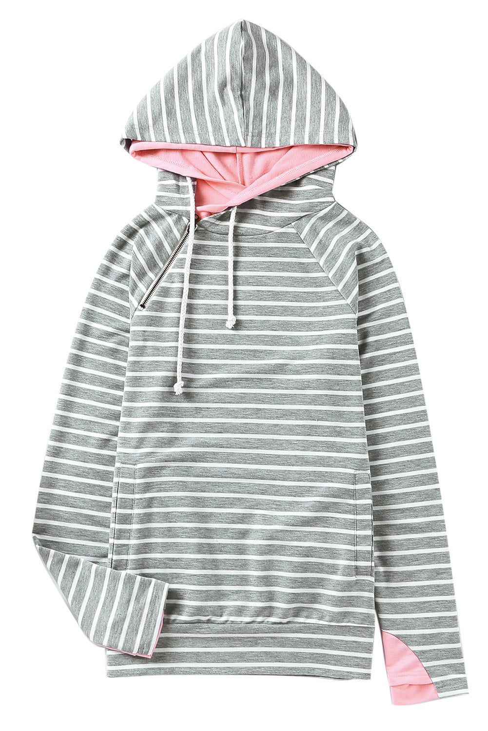 Striped Cowl Neck Hoodie with Pocket